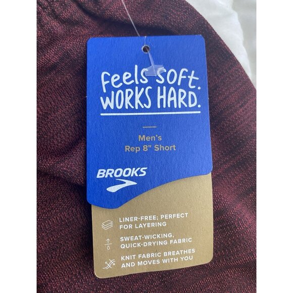Brooks NWT Men Size Small Heather Merlot Rep 8” Shorts Pockets Wicking No Liner - Picture 10 of 11